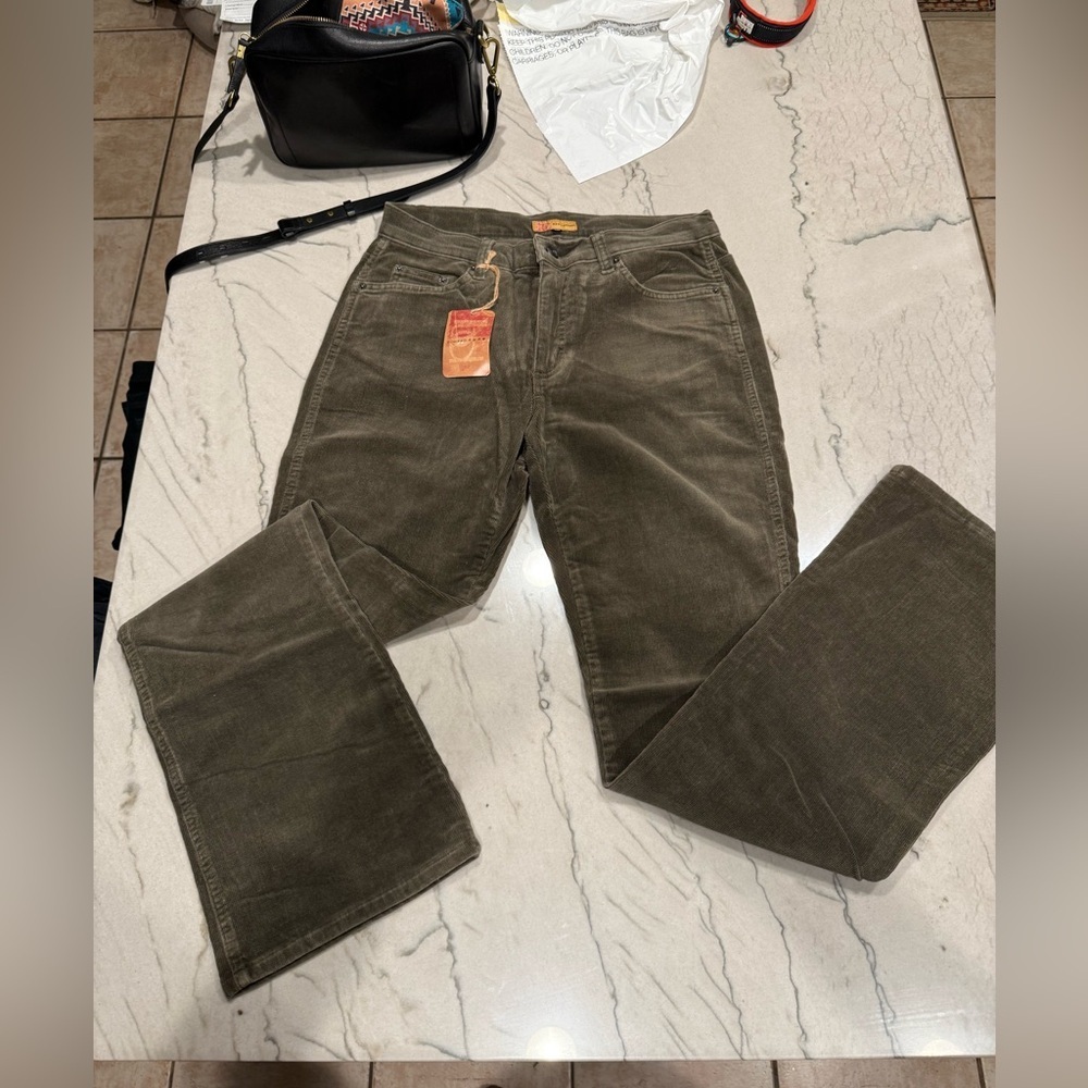 Beau Dawson Olive Bootcut Corduroy Jeans Mid to High Rise. Made in the USA